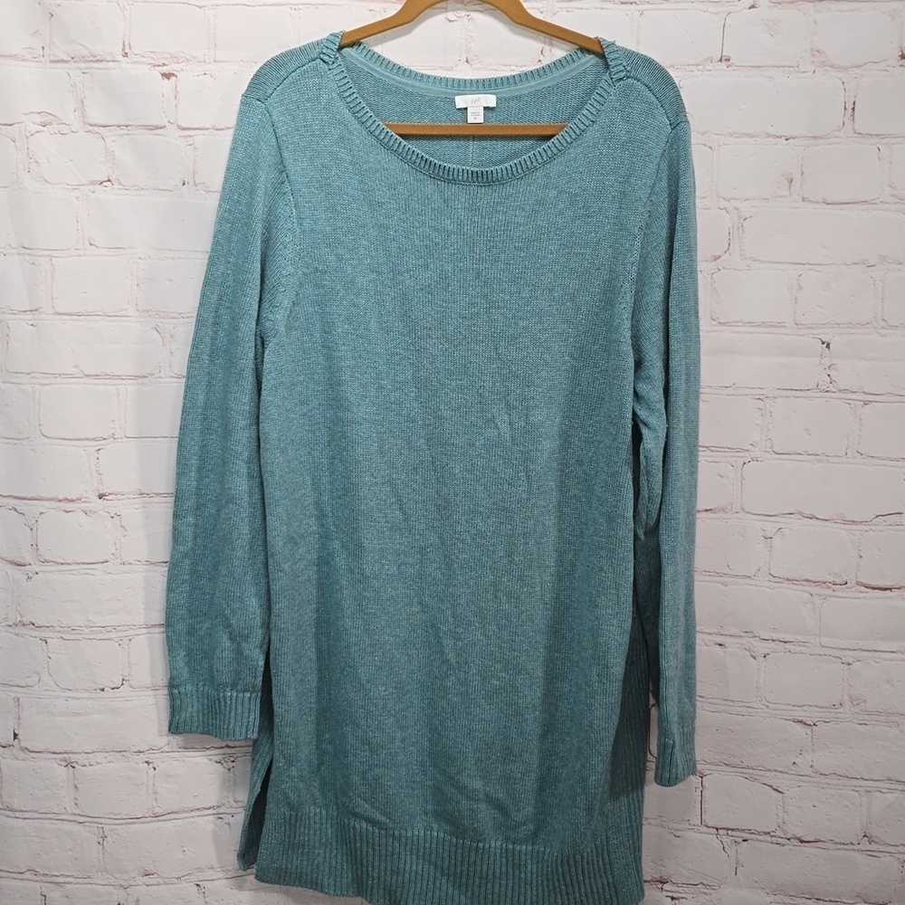 J.Jill Light Green Scoop Neck Long Side Slit Sweater Womens Size 2x